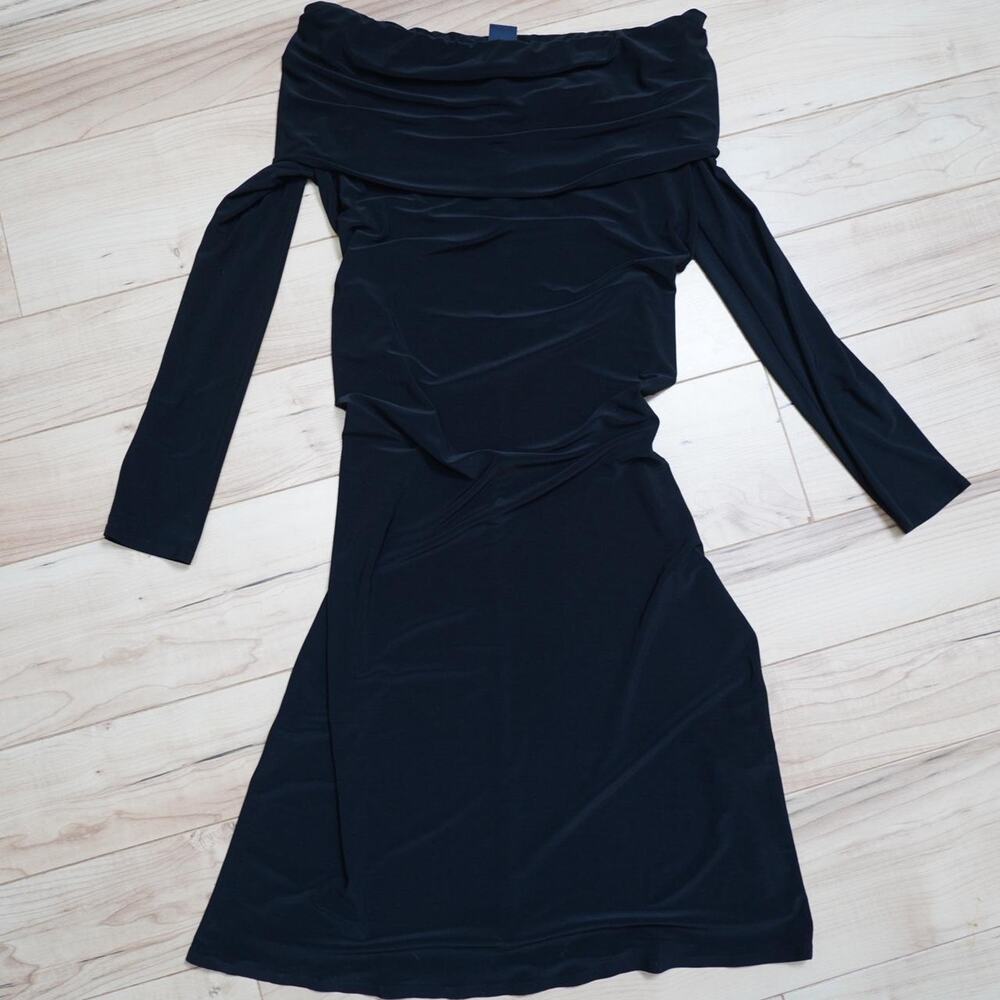 Max Mara Leisure Black Off-Shoulder Long Sleeve Jersey Dress Quiet Luxury S